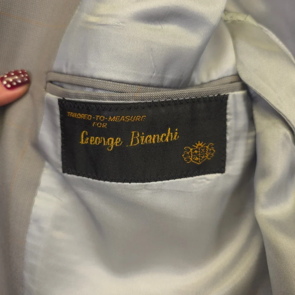 Bespoke Suit Mens 42‎ Jacket 36x32 Pants Gray Windowpane Formal Classic Business